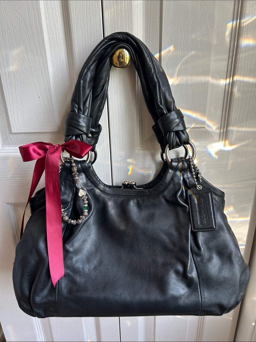 Coach Black Leather Shoulder Bag with Braided Handles